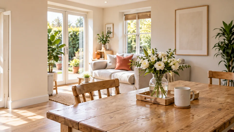 A bright, welcoming living and dining room